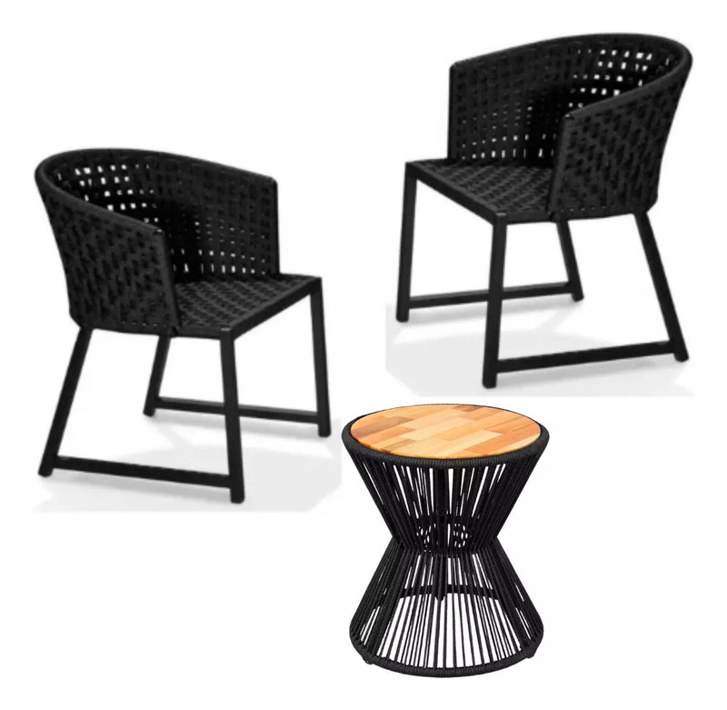 Kit com 2 Poltronas Paris e mesinha de centro em Alumínio e Corda Náutica