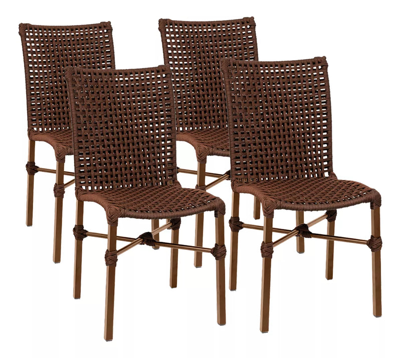 Kit com 4 Cadeiras em Aço Carbono e Corda Náutica