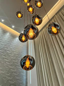 Lustre Pendente 8 Globos Âmbar