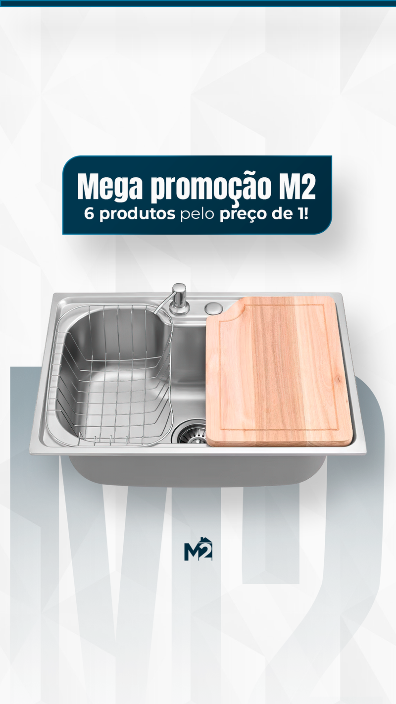 MEGAPROMOÇÃO! 6 produtos pelo preço de um! Pia Gourmet de cozinha em Aço Inox com Acessórios 50x40cm + Torneira premium