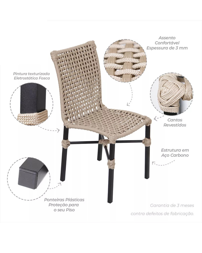 Kit com 4 Cadeiras em Aço Carbono e Corda Náutica