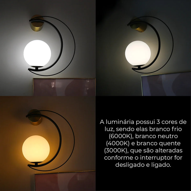 Luminária de cristal Led lua minguante