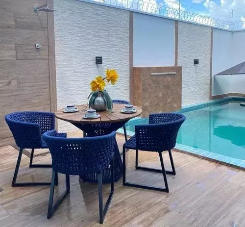 Kit com 2 Poltronas Paris e mesinha de centro em Alumínio e Corda Náutica