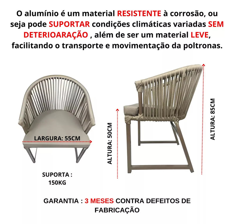 Kit 2 Poltronas Paris em Alumínio e Corda Náutica