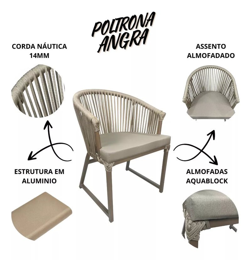 Kit 2 Poltronas Paris em Alumínio e Corda Náutica