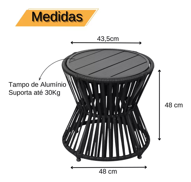 Kit com 2 Poltronas Paris e mesinha de centro em Alumínio e Corda Náutica