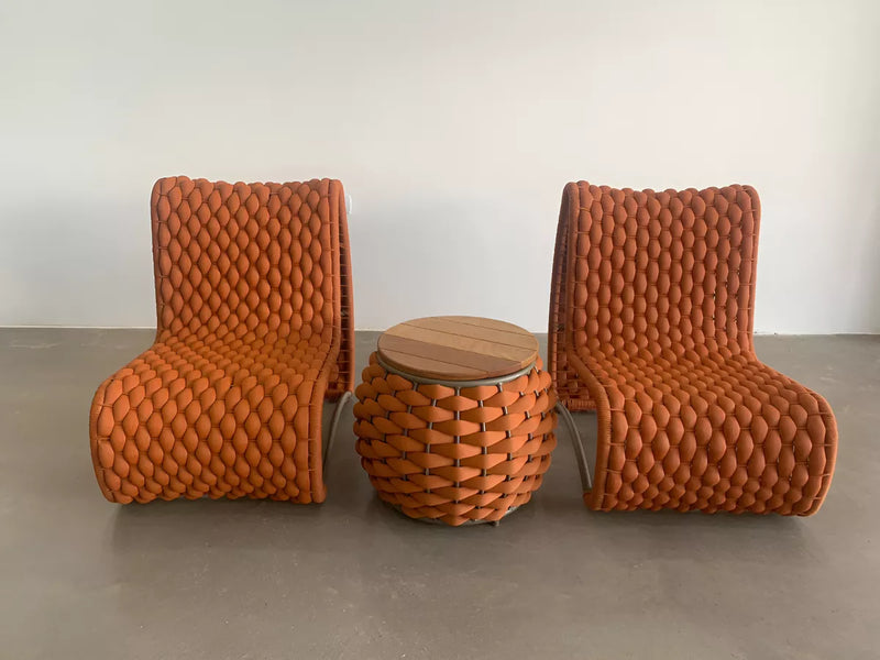 Conjunto Malibu: 2 Poltronas em Alumínio e Tricô Náutico + Mesa em Tricô Náutico