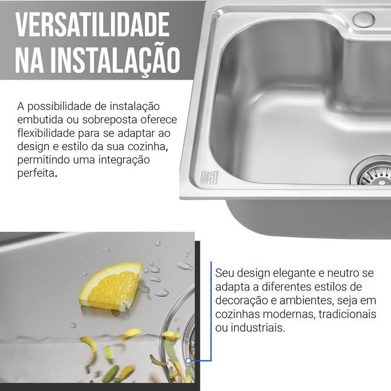 MEGAPROMOÇÃO! 6 produtos pelo preço de um! Pia Gourmet de cozinha em Aço Inox com Acessórios 50x40cm + Torneira premium