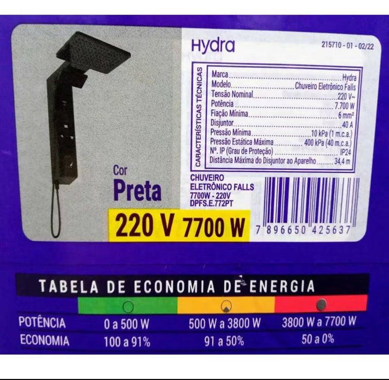 Chuveiro Eletrônico Premium 7700W Hydra 127 ou 220 Volts