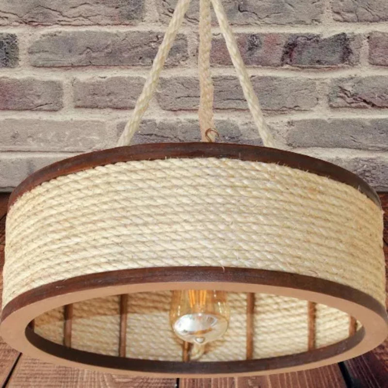 Luminária Pendente Madeira e Corda Sisal 30cm