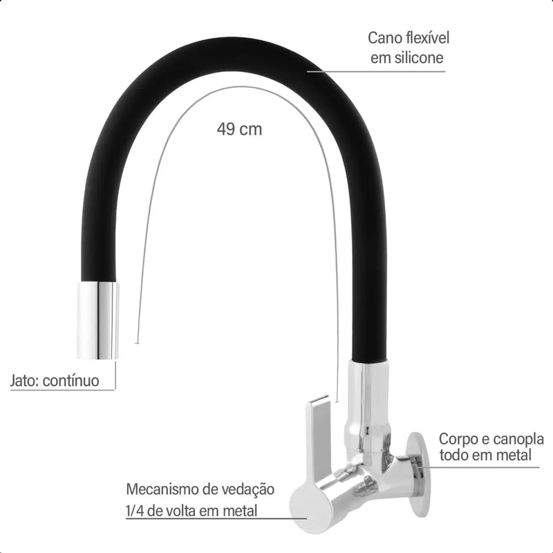 Torneira De Cozinha De Parede Preta Flexível