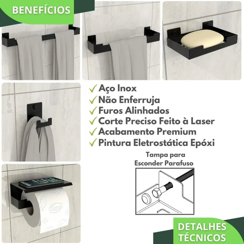 Kit de acessórios para banheiro Black em inox