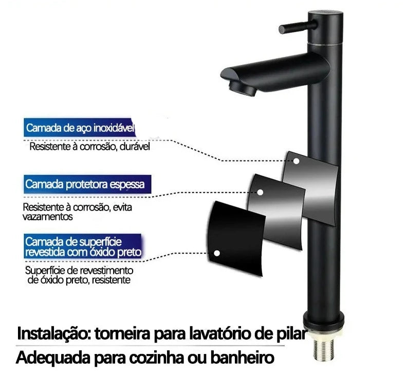 Torneira água fria em aço inox para banheiro